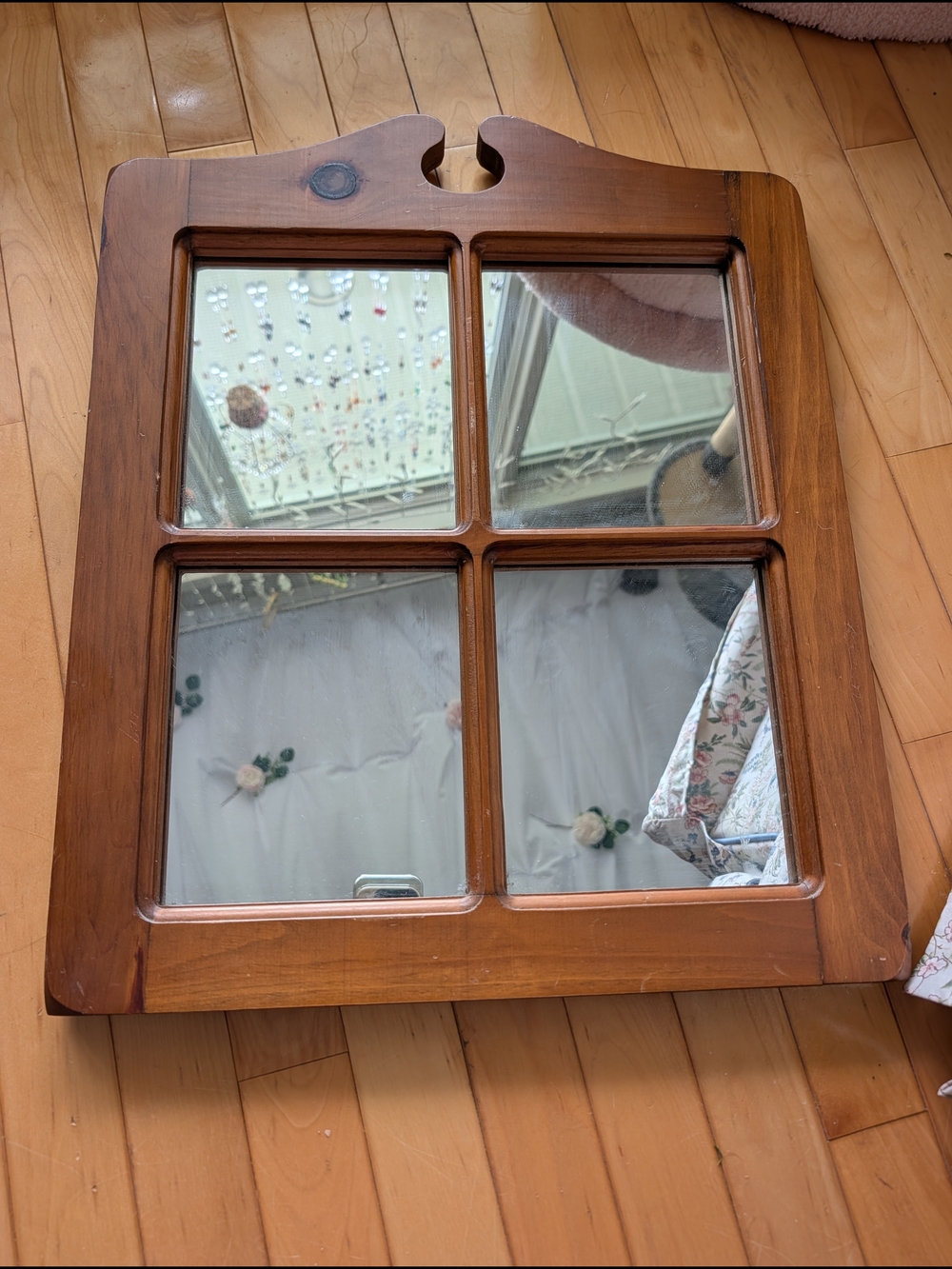 Vtg Wooden Paneled Wall Mirror